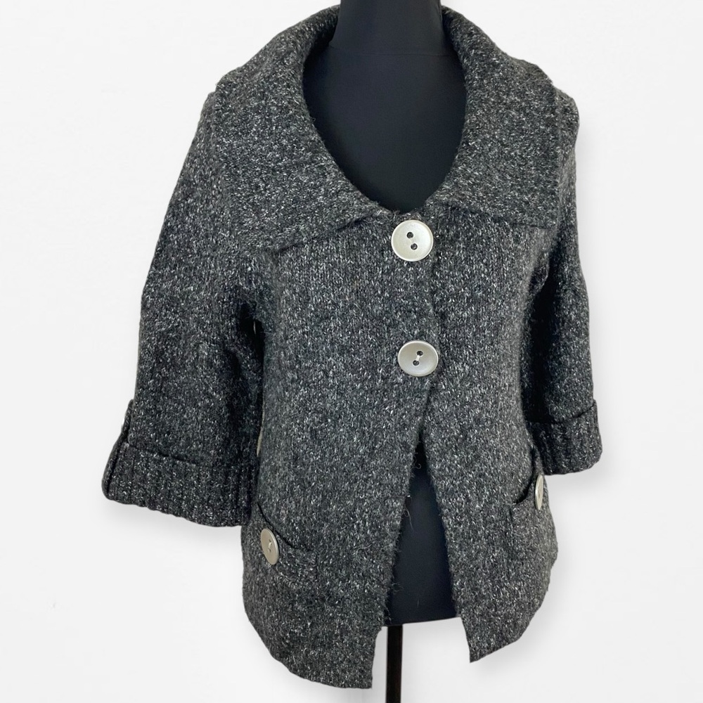 BCBGMaxAzria Dark Gray chunky Knit wool blend two-button sweater cardigan Top M